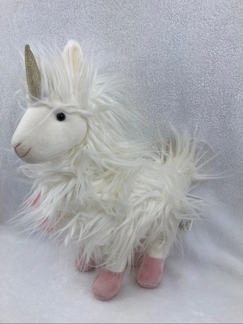 PIER 1 Llamacorn Stuffed Plush Animal Giselle Furry Llama & Unicorn White 16”